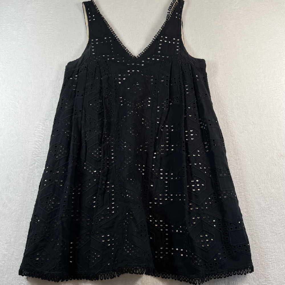 Maeve Dress Womens XS Black Eyelet Lace Trapeze Swing V Neck Mini Boho